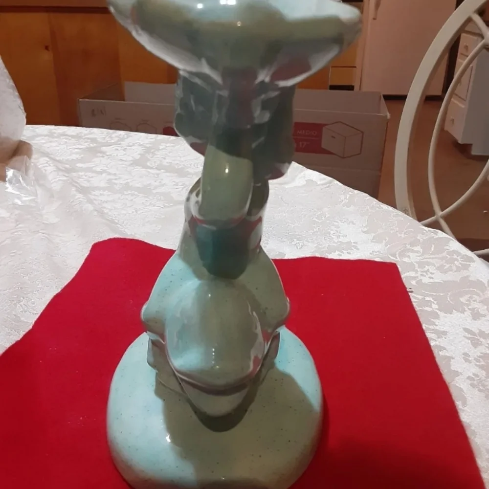 VINTAGE 70'S HOLLAND MOLD CERAMIC CHERUB ON DOLPHIN PEDESTAL SOAP DISH FIGURINE.